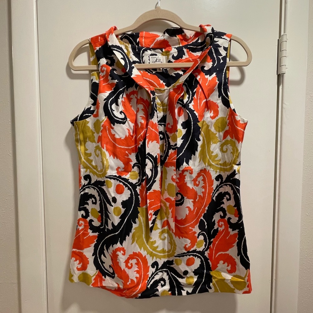Milly Silk Sleeveless Tie Neck Top